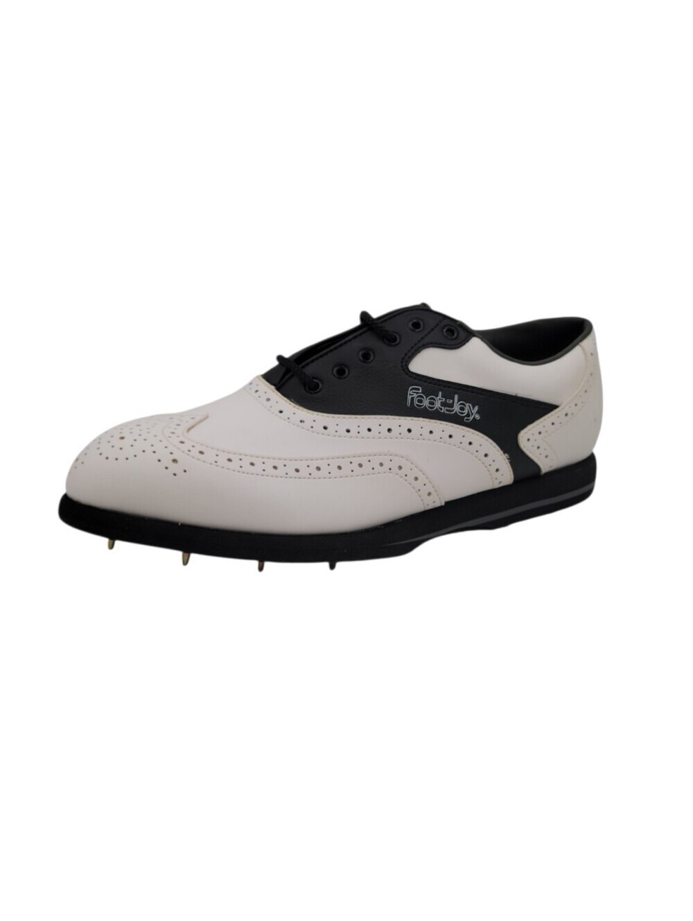 Footjoy GreenJoy Golf Shoes Men Size 10W White Black Saddle Design Lace Up New